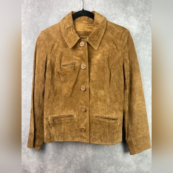 i.e. Relaxed Brown Leather Cargo Moto Streetwear Boho Chunky Jacket Size SP‎ - Picture 1 of 8